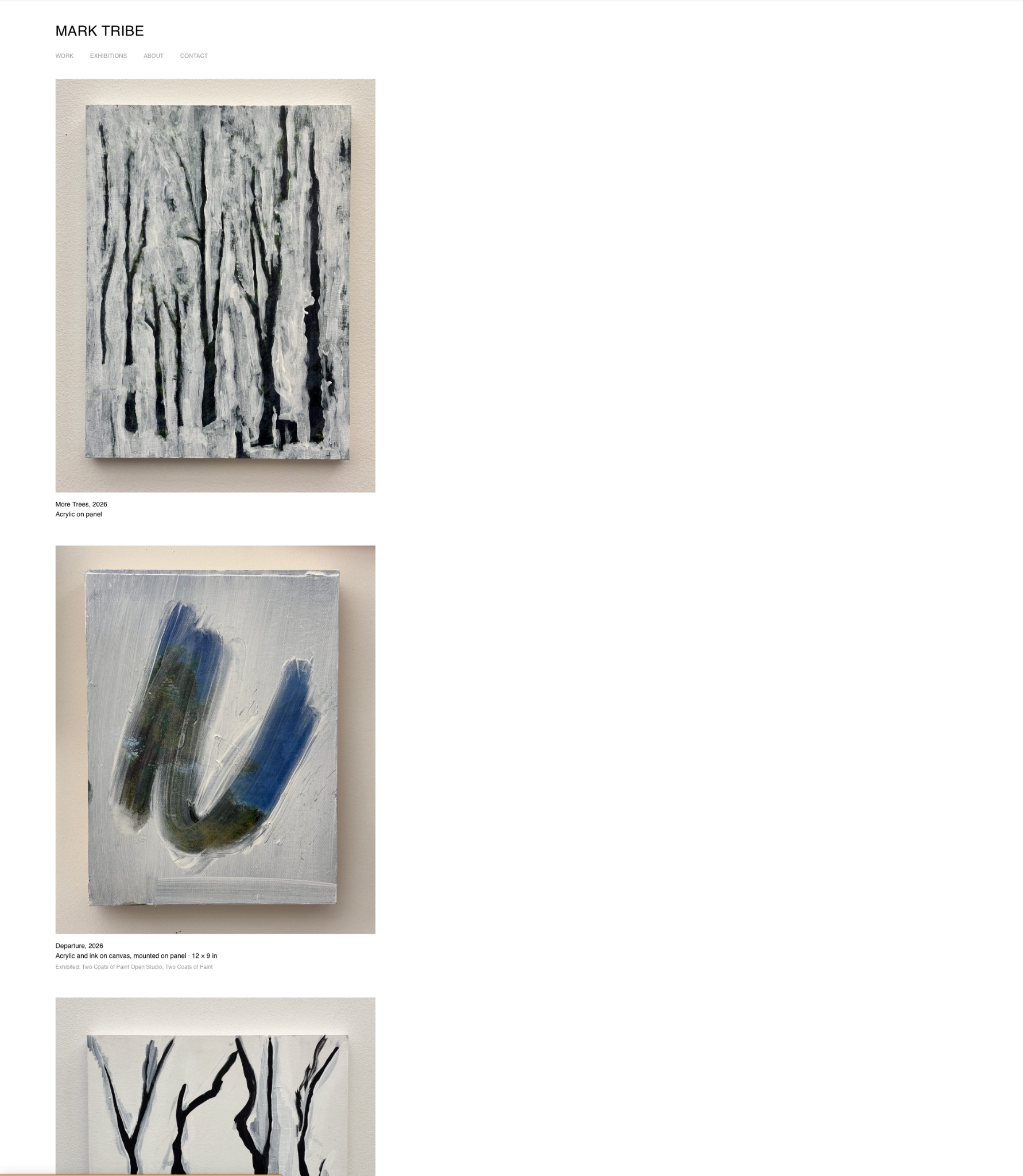 Mark Tribe’s website, showing More Trees and Departure in a longer page view